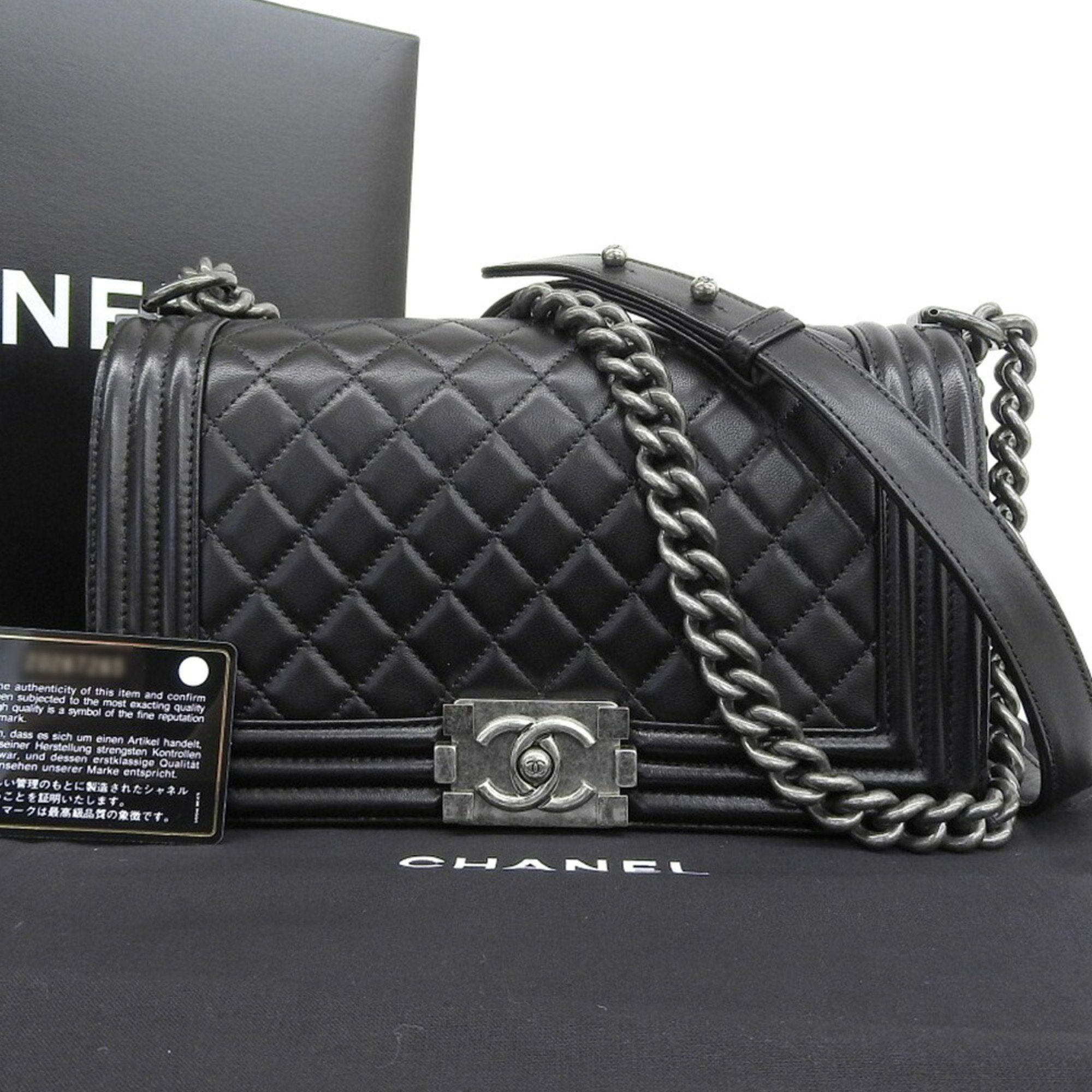 Chanel Boy Bag Calfskin Black GHW  Medium  BelovedLux