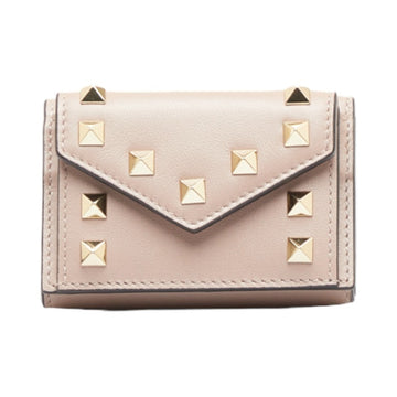 VALENTINO ROCKSTUD MINI TRIFOLD WALLET Trifold Wallet Beige Leather Ladies