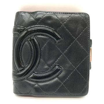 CHANEL Cambon Line Bifold Wallet Women's Black Pink Leather