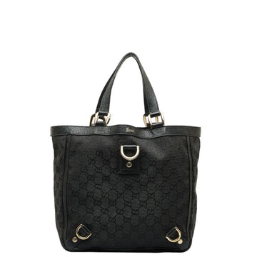 GUCCI GG Canvas Abbey Handbag Tote Bag 130739 Black Leather Women's
