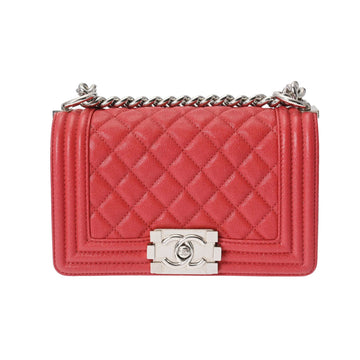 CHANEL Boy  Matelasse Chain Shoulder 20cm Pink A67085 Women's Caviar Skin Bag
