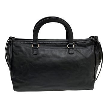 PRADA Triangle Logo Metal Fittings Nappa Leather Genuine Gathered Handbag Mini Boston Bag Black