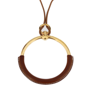 HERMES Loop Grand Necklace 072932CC Metal Leather Gold Brown