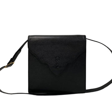YVES SAINT LAURENT YSL Logo Leather Genuine Mini Shoulder Bag Pochette Black 58838