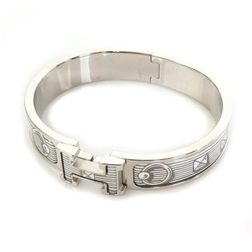 HERMES bangle bracelet click crack metal/enamel silver/white unisex