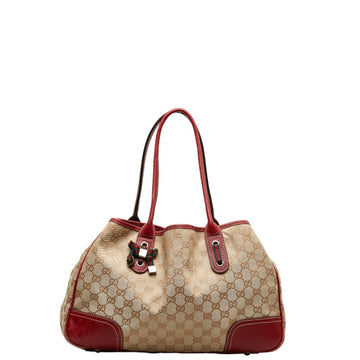GUCCI GG Canvas Princey Ribbon Shoulder Bag Tote 163805 Beige Red Leather Women's