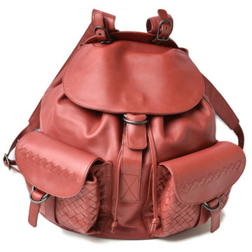 BOTTEGA VENETA Backpack Rucksack Men and Women  Intrecciato Leather Dark Red 155095