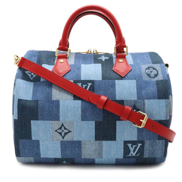 LOUIS VUITTON Monogram Patchwork Speedy Bandouliere 30 Handbag Boston Shoulder Blue M45041