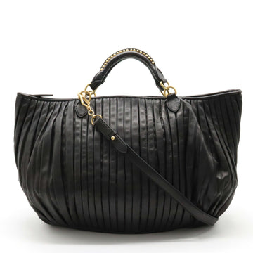 MIU MIU Miu Pleated Handbag Shoulder Bag Studded Leather Black RN0505