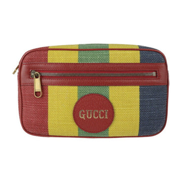 Gucci Baiadera Waist Bag 625895 Notation Size 80/32 Canvas Leather Multicolor Gold Hardware Belt Body