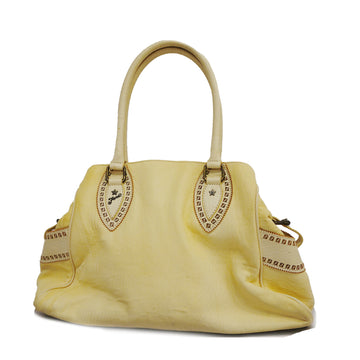 FENDI 7VA390 Logo Wool Tote Bag Hand Bag wool Women Black/yellow