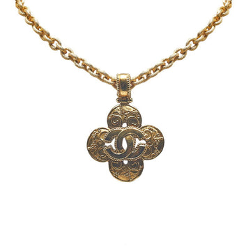 CHANEL coco mark clover necklace gold plated ladies
