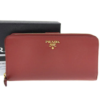 PRADA Round Zipper Long Wallet Leather Red 1M1348