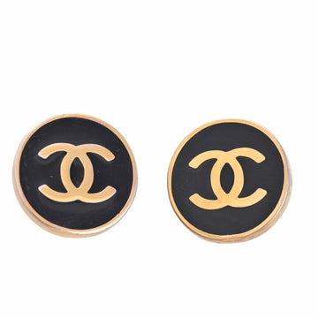 CHANEL Coco Mark Round Earrings Gold/Black Ladies