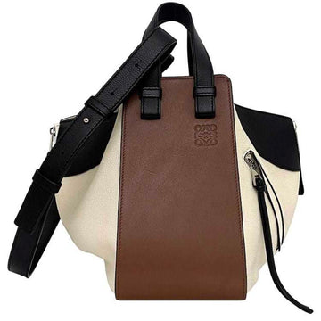 LOEWE 2way Bag Hammock Small Brown Black White 387.12PS35 Calf Grain Leather Handbag Shoulder Ladies