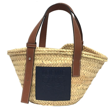 LOEWE Basket Bag Small 327.02NS93A Palm Leaf Handbag Beige x Navy Women's Back  aq7486