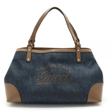GUCCI Craft Tote Bag Shoulder Leather Blue Mocha Brown 348715