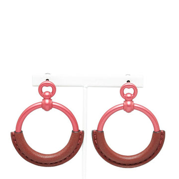 HERMES Loop PM Earrings Rouge H Pink Vaux Swift Alum Women's