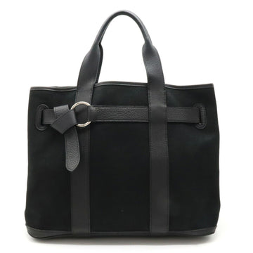 Hermes Petite Centure MM Tote Bag Handbag Canvas Leather Black J Stamp