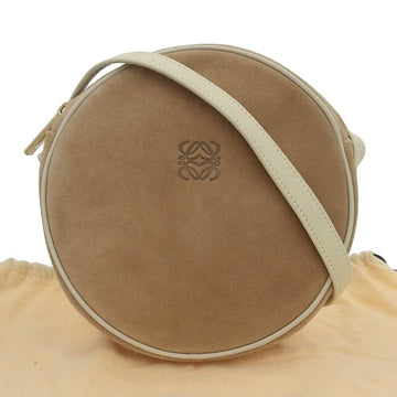 LOEWE round motif shoulder bag suede leather beige white