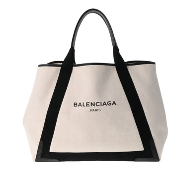 Balenciaga navy cabas M black/beige 339936 unisex canvas leather handbag
