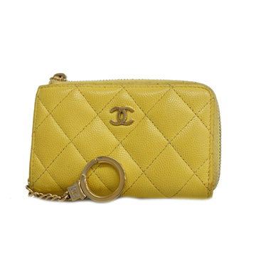 CHANELAuth  Matelasse Coin Case Gold Metal Fittings Caviar Leather Yellow