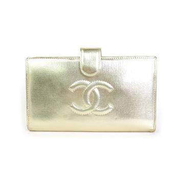 CHANEL folio wallet here mark leather gold ladies