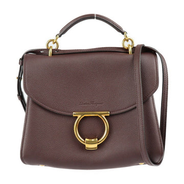 SALVATORE FERRAGAMO MARGOT Gancini Handbag 21 H493 Calf Leather Brown Gold Hardware 2WAY Shoulder Bag