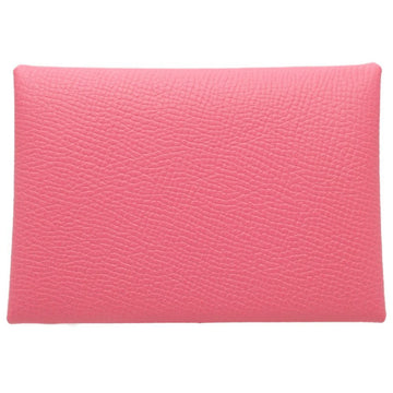 HERMES Calvi Duo Coin Case Leather Pink 083815