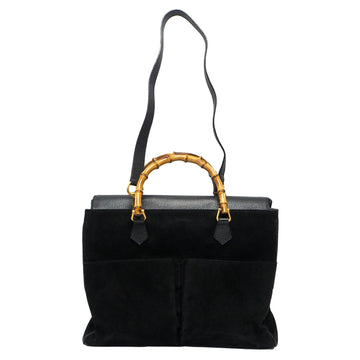 OLDGUCCI Old Gucci Bamboo Handbag One Shoulder Bag 2way Ladies Flap Handle Suede Leather Black