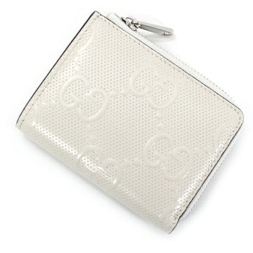 GUCCI Coin Case Wallet GG Embossed Leather White Purse 657571 Men's Women's  L-shaped Zippy Compact T4811