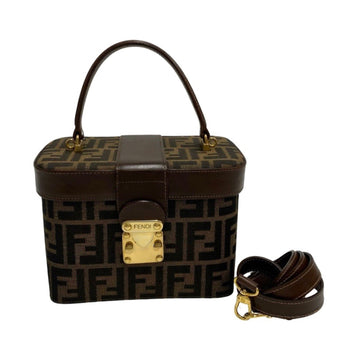 FENDI Zucca pattern vanity bag canvas leather genuine 2way handbag shoulder brown