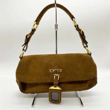 PRADA Handbag Mini Bag Beige Camel Suede Gold Hardware Autumn/Winter Brand Ladies USED