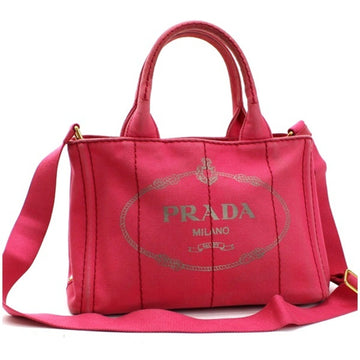 Prada Canapa Mini 2WAY Handbag Shoulder Bag B2436G Canvas Pink PRADA For Ladies