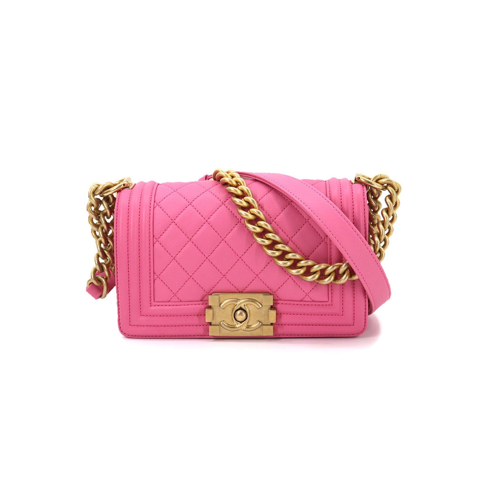 Chanel boy small chain shoulder bag leather pink A67085 gold metal fit