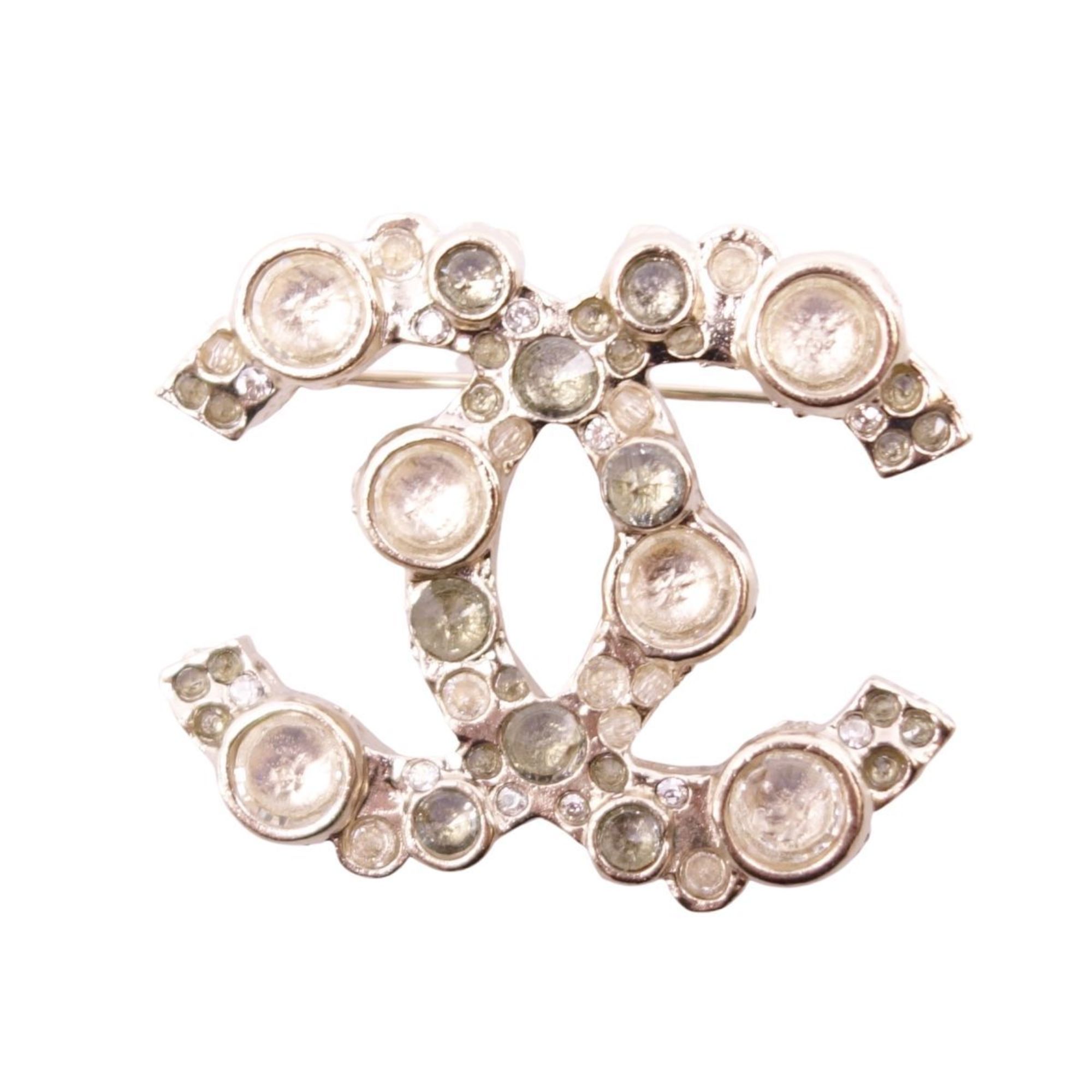 Chanel Brooch 12A Coco Mark Rhinestone Accessory Women's Silver