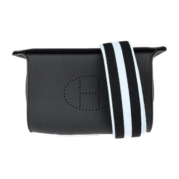 HERMES Vidopoche Shoulder Bag Togo Black Light Blue Silver Hardware Pochette B engraved