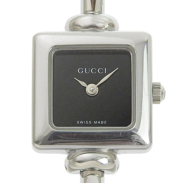 GUCCI watch 1900L stainless steel silver quartz analog display ladies black dial