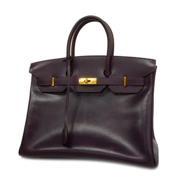 HERMES Handbag Birkin 35 G Engraved Box Calf Purple Gold Hardware Women's