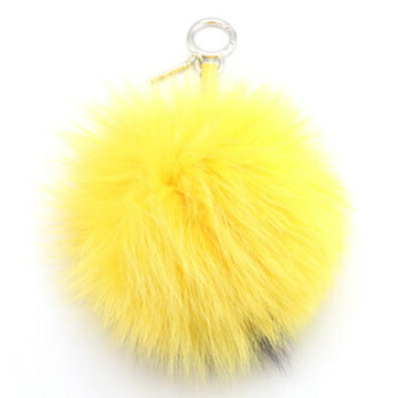 FENDI Bag Charm Pom Alphabet F Yellow Black Fur Women's Key Ring Keychain Motif Initial