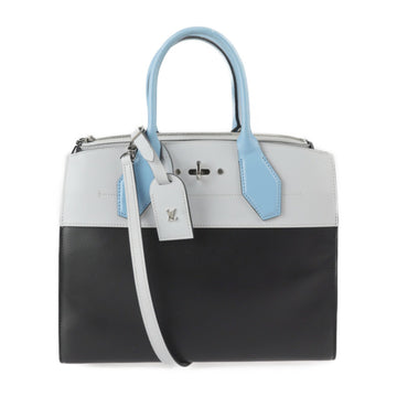 Louis Vuitton City Steamer MM Handbag M42435 Leather Black Gray Blue Silver Hardware 2WAY Shoulder Bag Tote