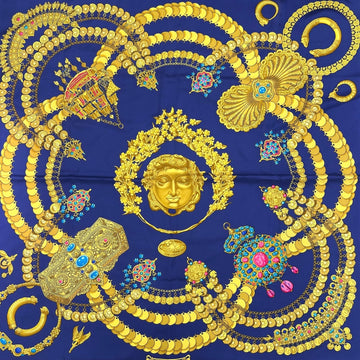 HERMES Scarf Carre 90 KOSMIMA Space Silk Women's Made in France Purple Yellow Large