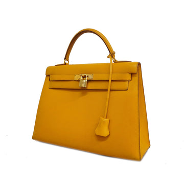 Hermes Kelly 32 X Stamp Women's Courchevel Leather Handbag Yellow