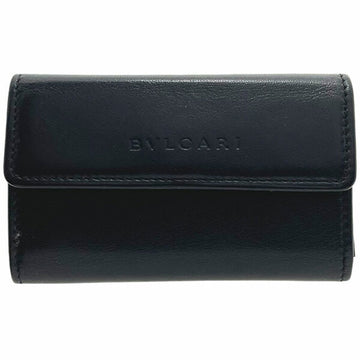 Bvlgari wallet double purse leather black 21371 BVLGARI quadruple W door mini