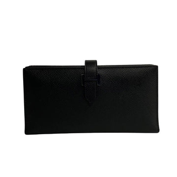 HERMES Bearn Souffle Monochrome Vaux Epson Leather Genuine Bifold Long Wallet Black 27401