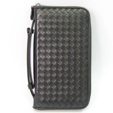 Bottega Veneta Intrecciato Men's Leather Long Wallet (bi-fold) Black