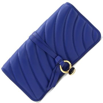 CHLOE  Bifold Long Wallet Alphabet CHC18UP715 Blue Leather Quilted Stitch Charm Ladies