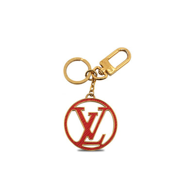 LOUIS VUITTON Epi Portocle LV Circle Charm Keychain Key Ring M68465 Gold Plated Ladies