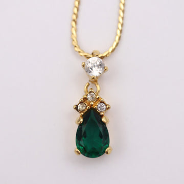 CHRISTIAN DIOR necklace metal rhinestone gold green clear color stone pendant