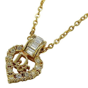 CHRISTIAN DIOR Necklace Women's Brand Heart GP Rhinestone Gold